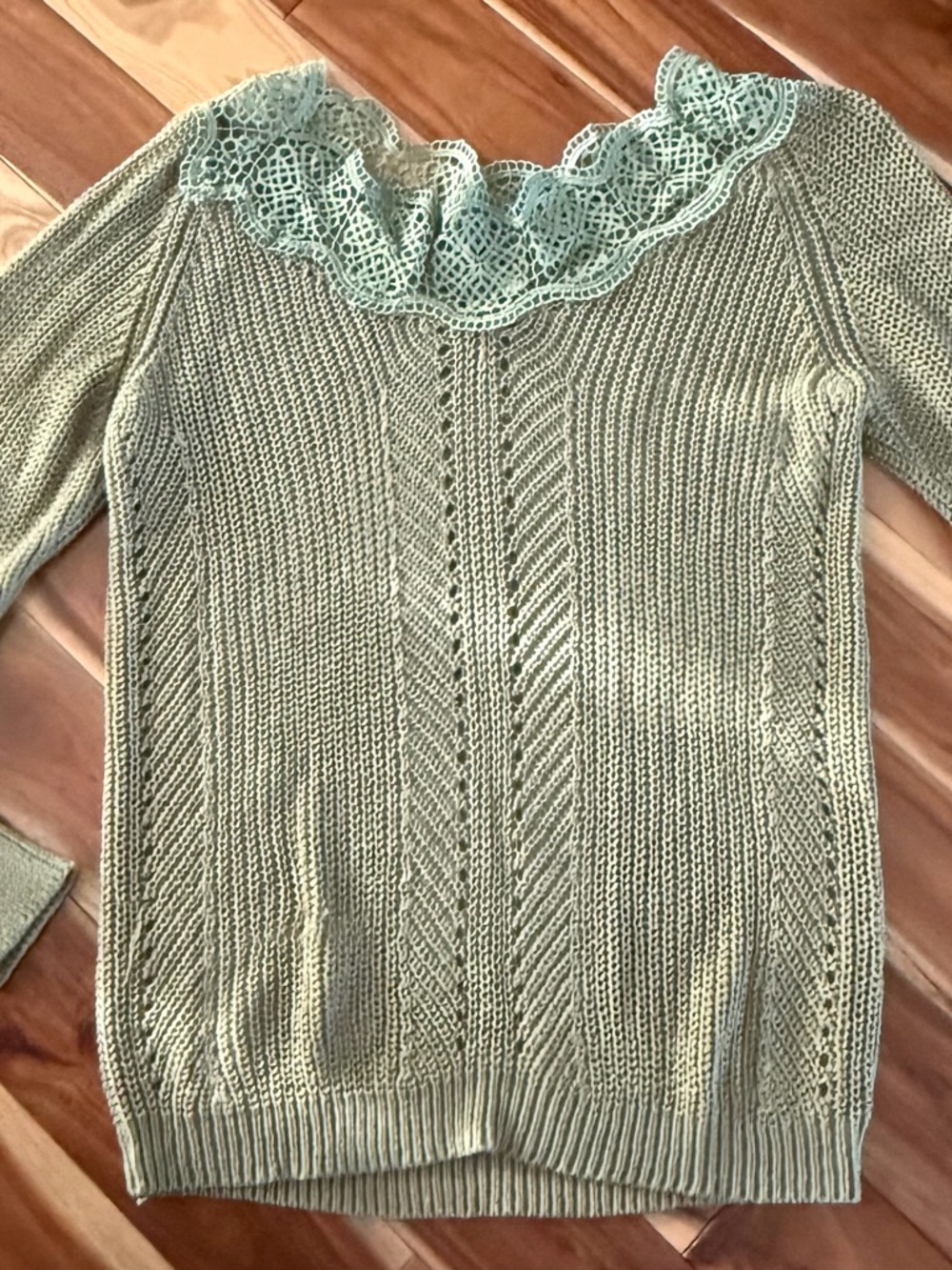 Light Mint Lace-Trim Knit Sweater - Women